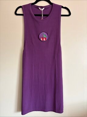 Grateful Dead inspired Upcycled Ribbed Purple Tank Top with Cherry Bolt patch